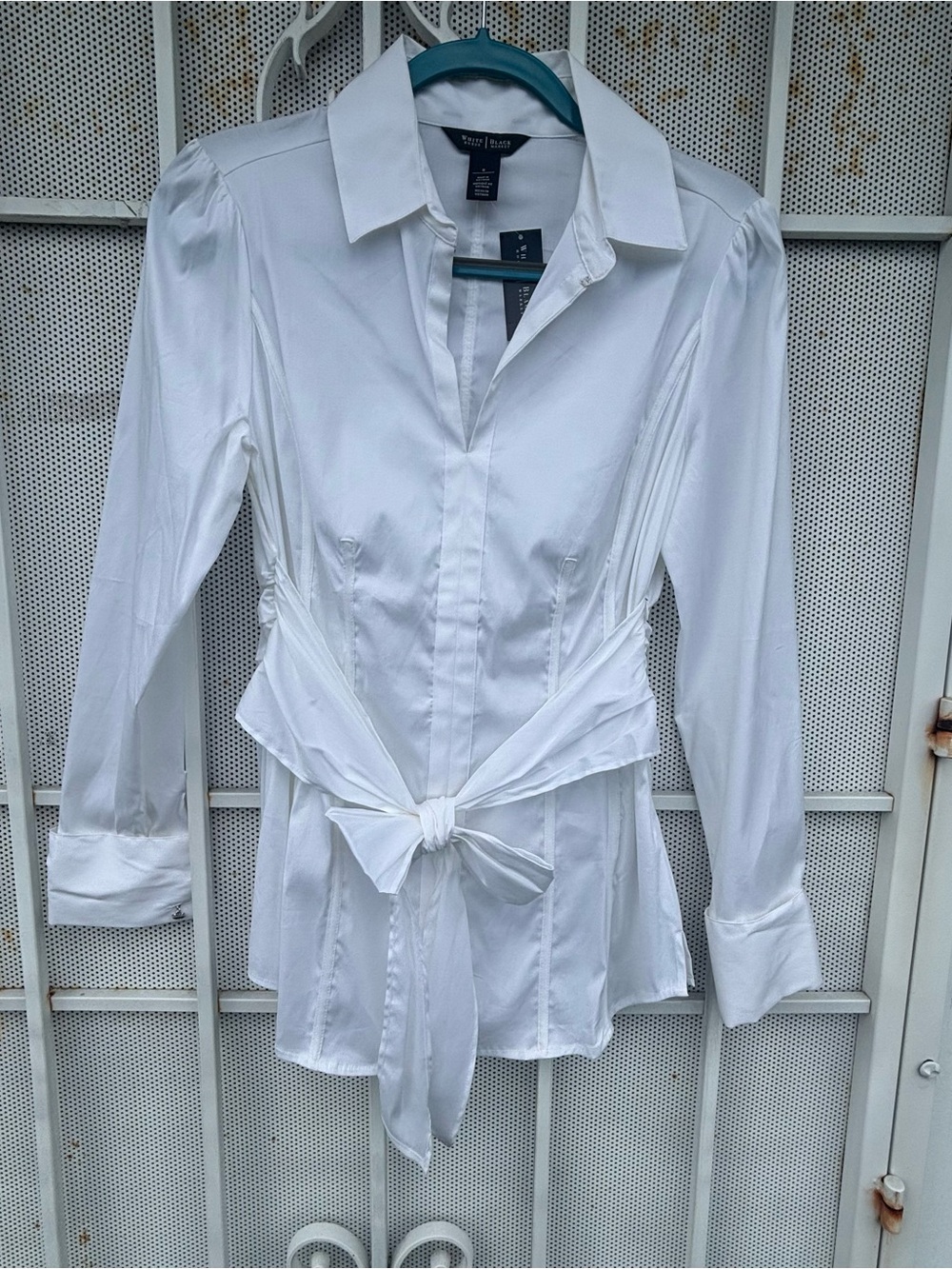 White House/Black Market 12 long sleeve pull on white blouse accent tie NWT - Picture 4 of 10